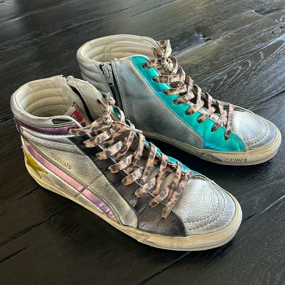 Metallic Leopard Slide Sneakers Golden Goose Slide Sneakers